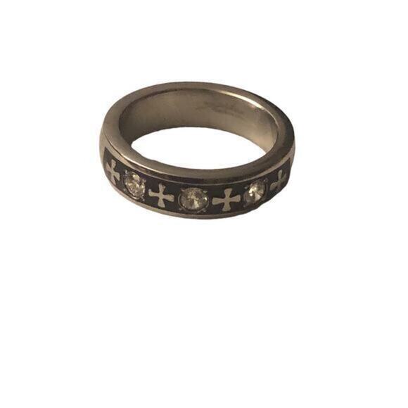 Stainless steel ring with‎ cross and 3 CZs size 9 - Picture 1 of 7